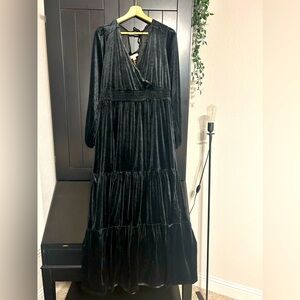 Knox Rose black maxi tiered velvet dress hippy boho festival